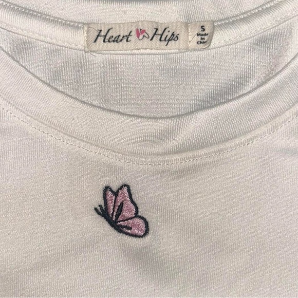 Heart Hips Cream and Pink Short Sleeve Tee with Butterfly Print - Picture 3 of 3